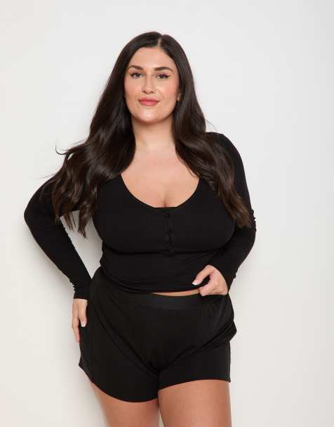 Sunde modal ribbed long sleeve basic top in black