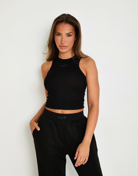 Sunde modal ribbed racer vest in black - view 1