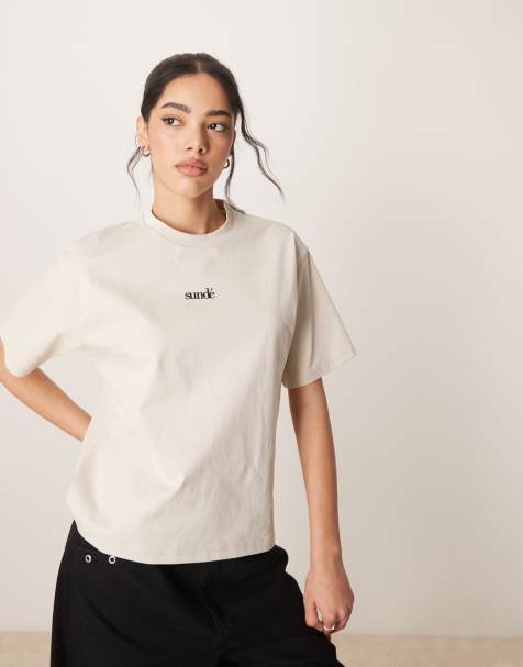 Sunde oversized short sleeve t-shirt in cream - view 1