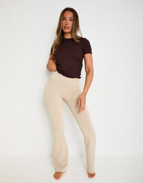 Sunde velour touch wrap high-waisted flare leggings in latte - view 1