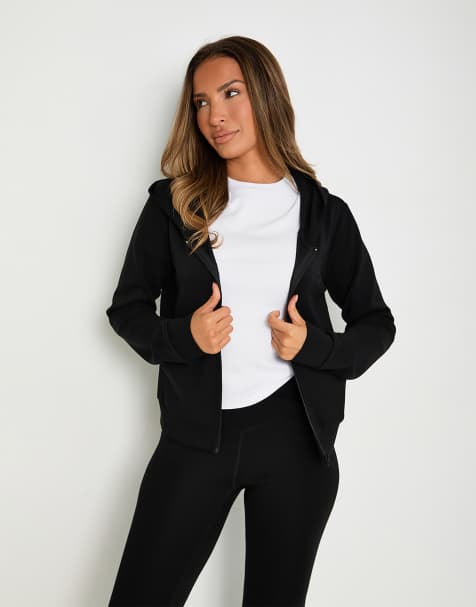 Sunde velour touch zip through hoodie in black - view 1