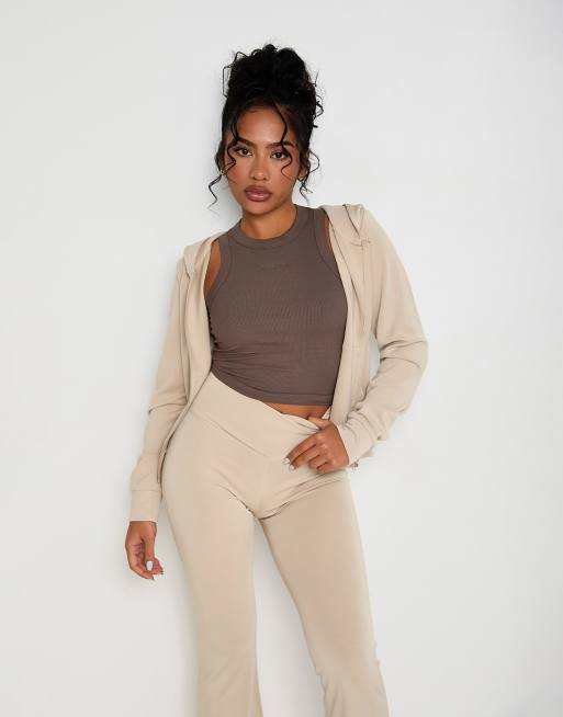 Sunde velour touch zip through hoodie in latte