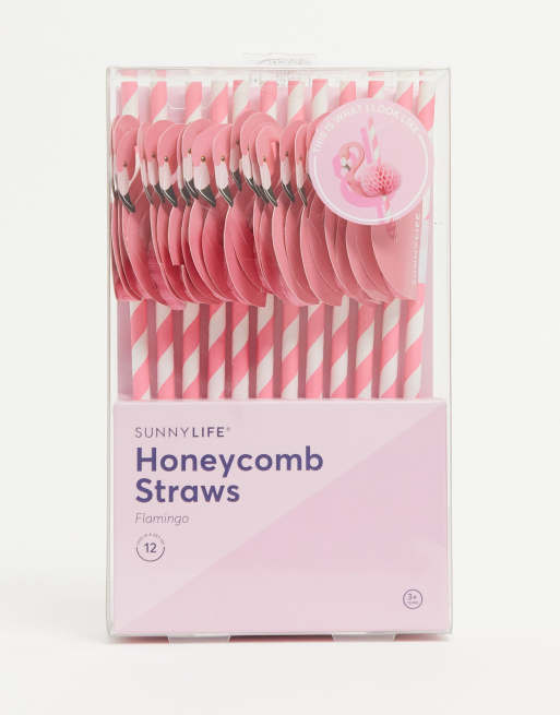 Honeycomb Flamingo Straws - Set of 12