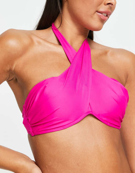 Sunseeker – Jaskraworóżowa góra od bikini typu bandeau z fiszbinami