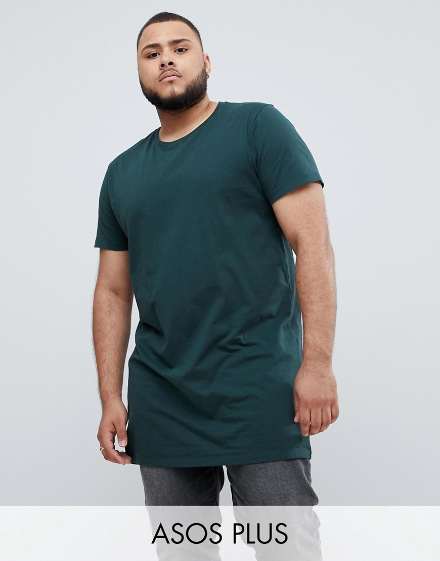 фото Супердлинная футболка цвета хаки с круглым вырезом asos design plus-зеленый