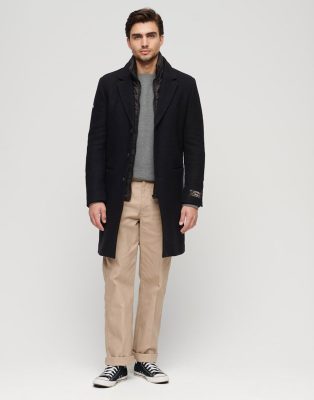 Superdry 2 in 1 wool overcoat in black | ASOS