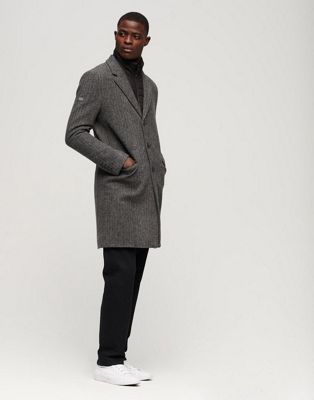 Superdry 2 in 1 wool overcoat in grey herringbone | ASOS