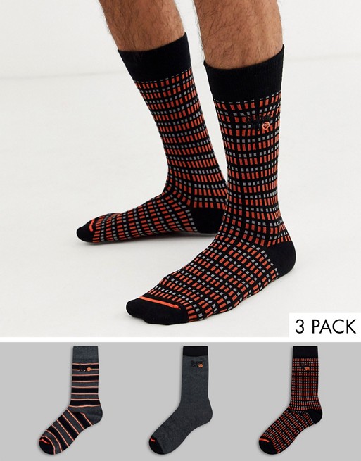 Superdry 3 pack socks with box in black/orange/grey