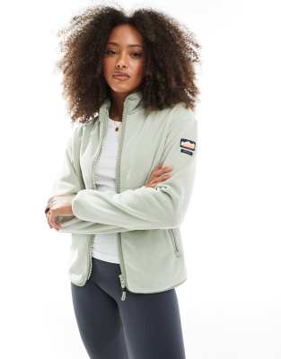 Superdry - Active - Fleece-Jacke in staubigem Salbeigrün mit Reißverschluss