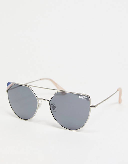 Superdry Amelia cat-eye sunglasses in silver/pink