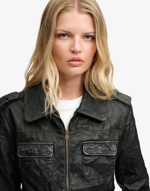 Superdry Angelina veste en imitation cuir noire, 3 de 7