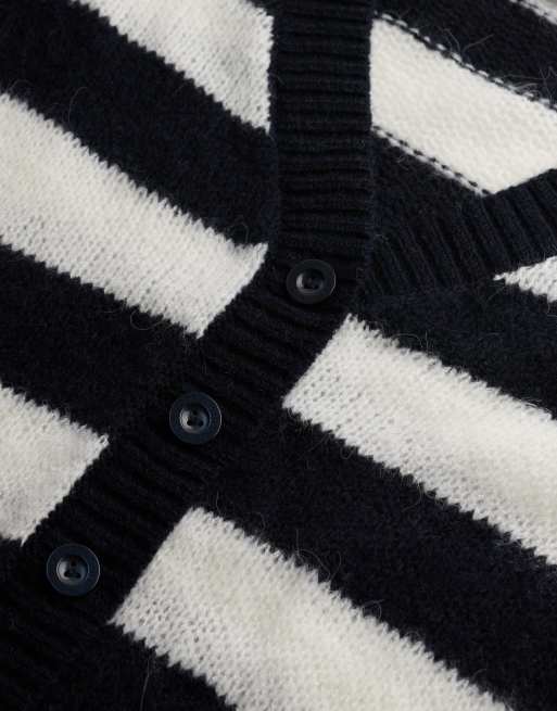 Superdry angeraute Strickjacke mit V-Ausschnitt und leichtem Schnitt in gestreift in Eclipse-Marineblau/Wollweiß, 5 von 6