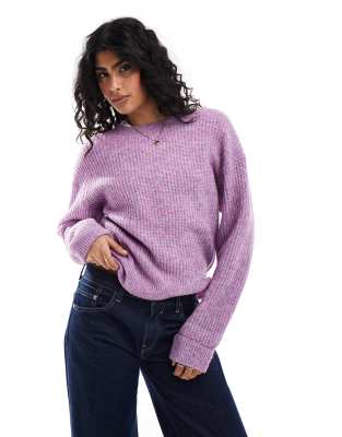 Superdry - Angerauter Pullover in meliertem Flieder-Rosa mit Rundhalsausschnitt-Lila