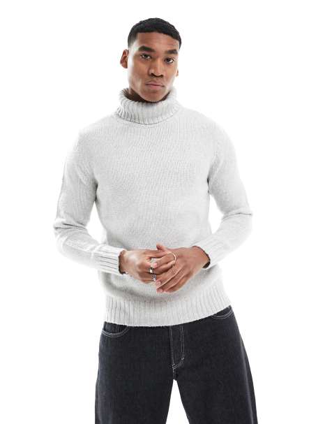 Superdry – Angerauter Rollkragenpullover in Gletscher-Grau - view 1