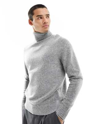 Superdry – Angerauter Rollkragenpullover in meliertem Taubengrau
