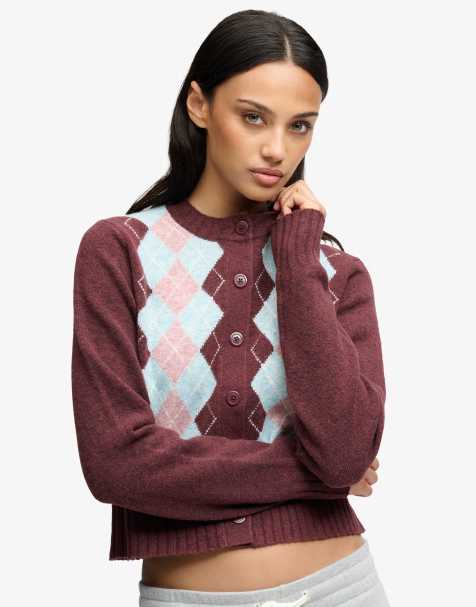 Superdry Argyle cardigan in aubergine purple - view 1
