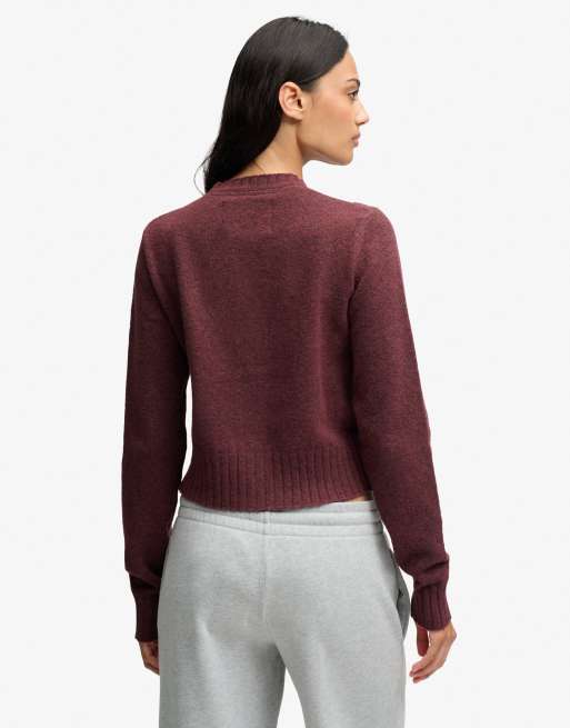 Superdry Argyle cardigan in aubergine purple, 2 of 4