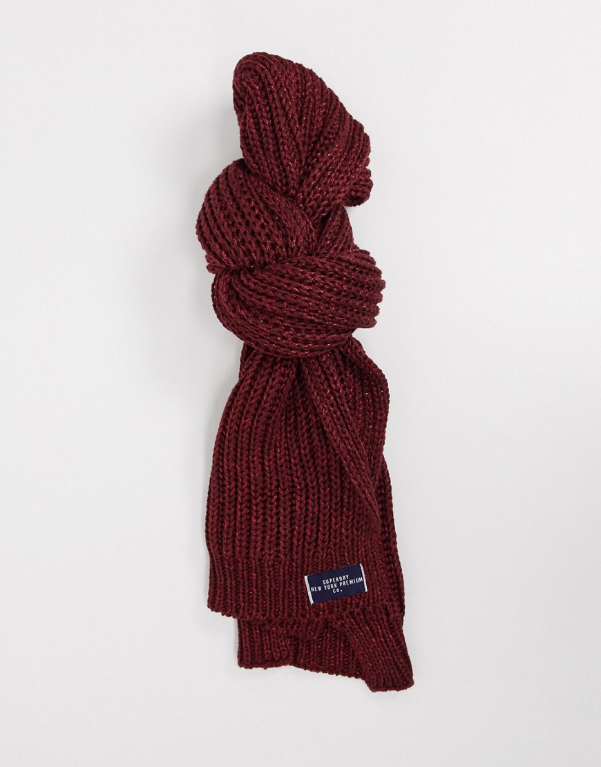 Superdry aries sparkle knitted scarf in burgundy-Red