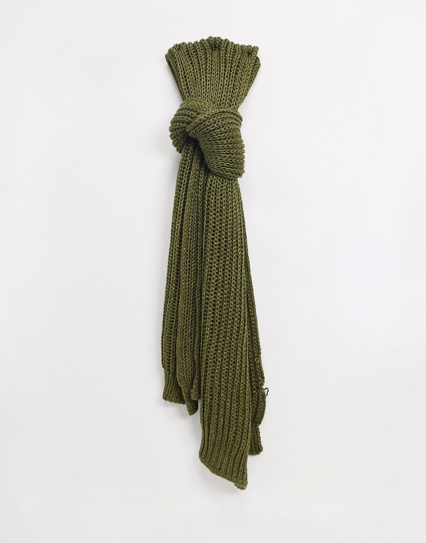 Superdry aries sparkle knitted scarf in khaki-Green