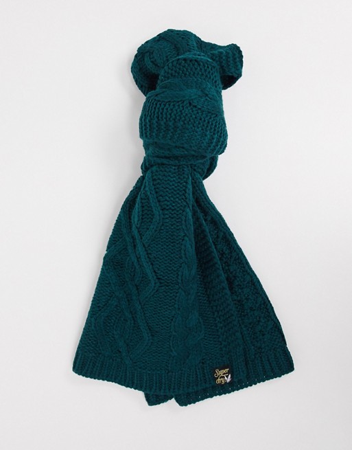 Superdry arizone cable knit scarf in green