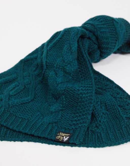 Superdry Arizone Cable Knit Scarf In Green Asos