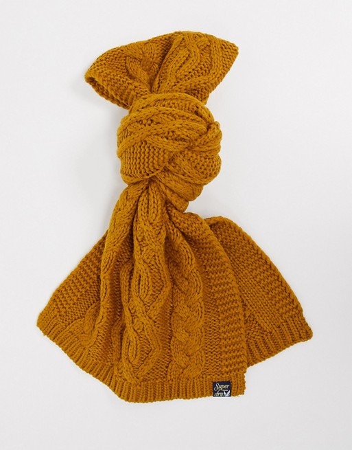 Superdry arizone cable knit scarf in orange