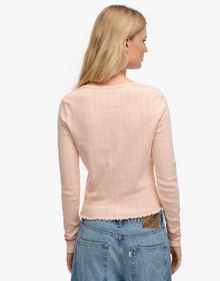 Superdry - Athletic - Basic-Strickjacke aus Pointelle in Rosé-Zartrosa