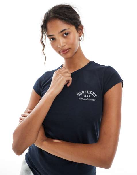 Superdry – Athletic – Basic-T-Shirt in meliertem Eclipse-Marineblau - view 1