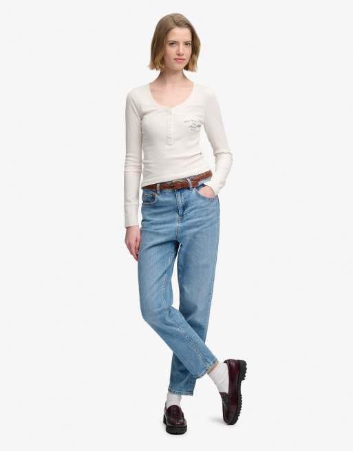 Superdry Athletic button down long sleeve top in desert bone off white, 4 of 6