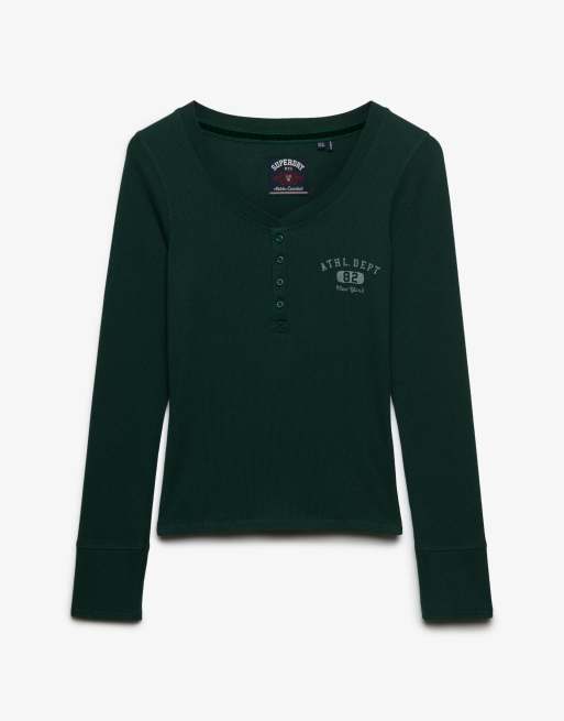 Superdry Athletic button down long sleeve top in enamel green, 6 of 6