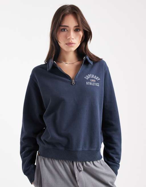 Superdry Athletic collared half zip jumper in eclipse navy