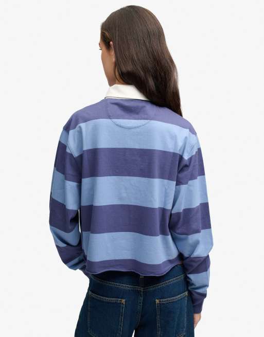 Superdry Athletic Essential Cropped Rugby-Oberteil mit Streifen in Marineblau/Tidal Blue, 2 von 4