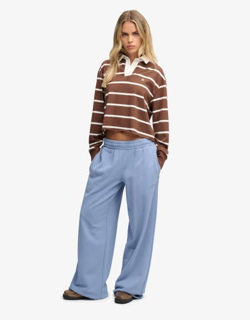 Superdry Athletic essential cropped stripe rugby top in chestnut brown/ecru stripe, 3 of 5