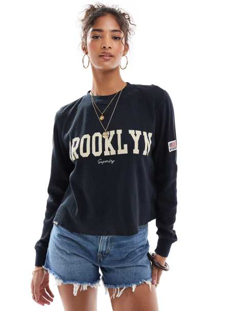 Superdry Athletic essential graphic long sleeve top in eclipse navy