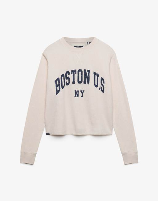 Superdry Athletic essential graphic long sleeve top in oat beige marl, 5 of 5