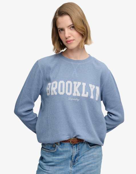 Superdry Athletic essential graphic long sleeve top in tidal blue marl - view 1