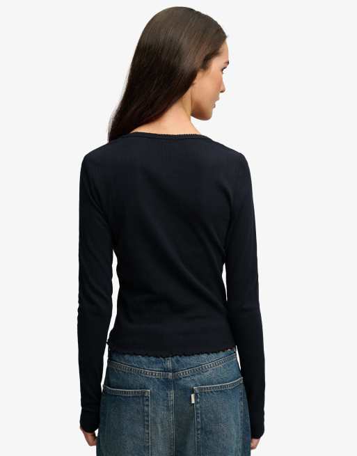 Superdry Athletic essential pointelle cardigan in eclipse navy, 2 of 6