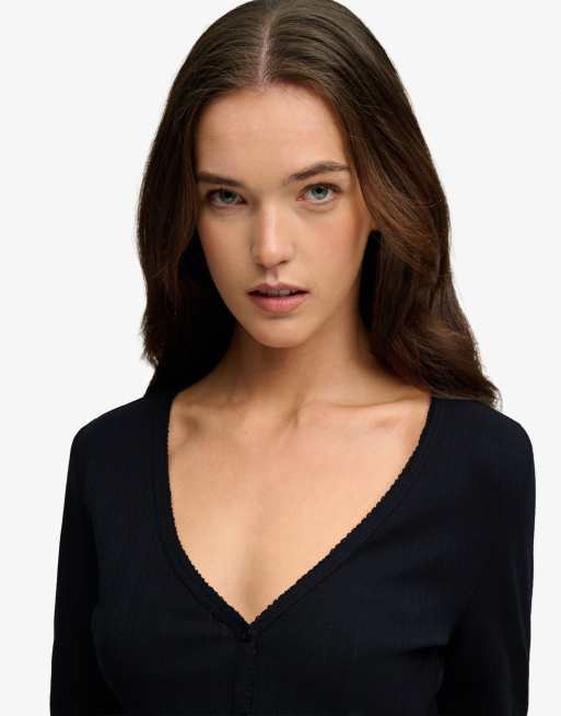 Superdry Athletic essential pointelle cardigan in eclipse navy, 3 of 6