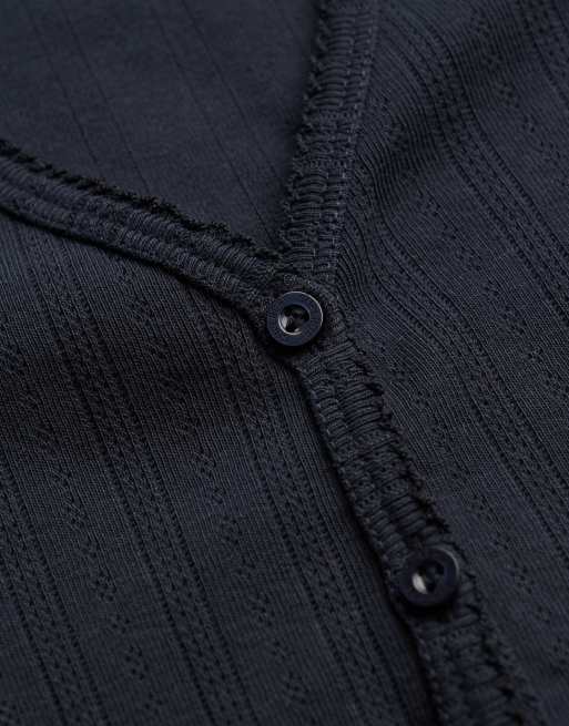 Superdry Athletic essential pointelle cardigan in eclipse navy, 5 of 6