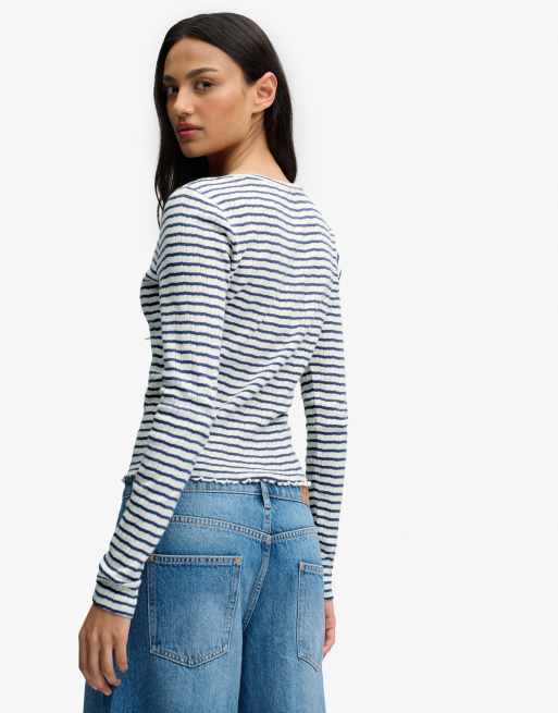 Superdry Athletic Essential Pointelle-Cardigan in Marineblau gestreift, 2 von 5