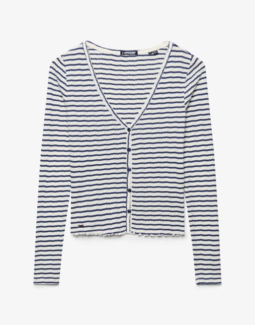 Superdry Athletic Essential Pointelle-Cardigan in Marineblau gestreift, 5 von 5