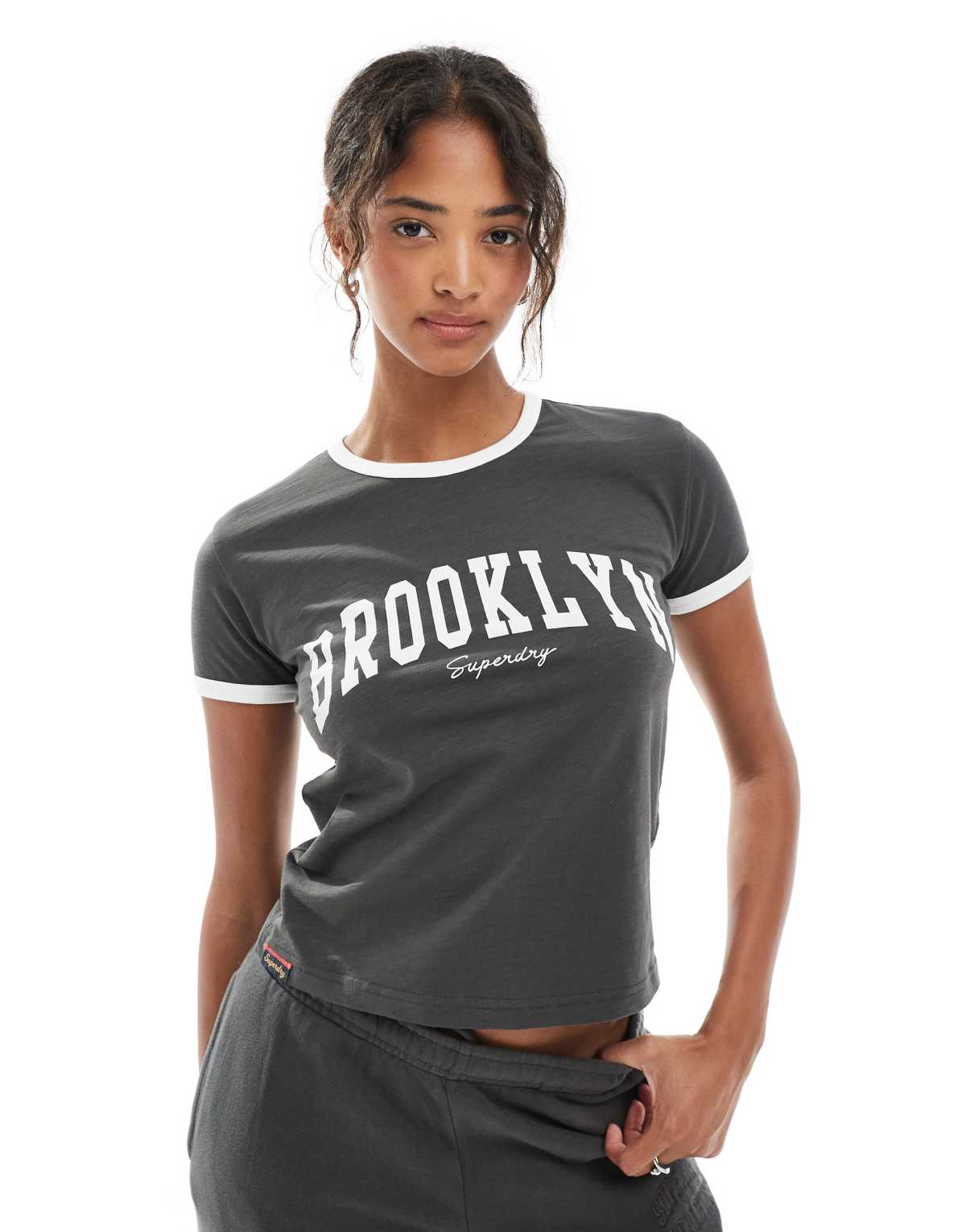 Superdry Athletic essential ringer fitted t-shirt in charcoal