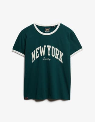 Superdry Athletic essential ringer fitted t-shirt in dark pine green - view 1