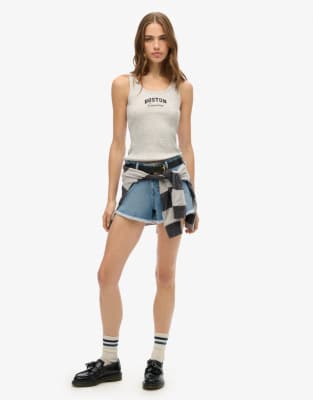 Superdry - Athletic Essential - Trägertop in meliertem Eisgrau mit Print