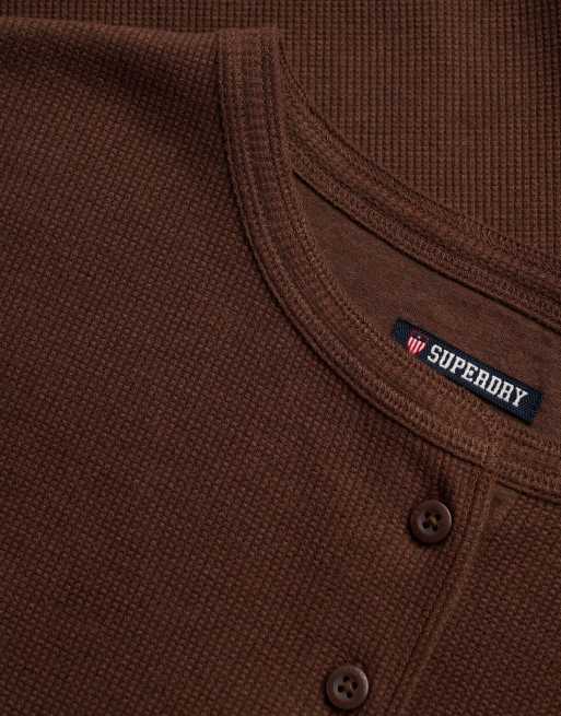 Superdry Athletic essential waffle button long sleeve top in chestnut brown marl, 5 of 6
