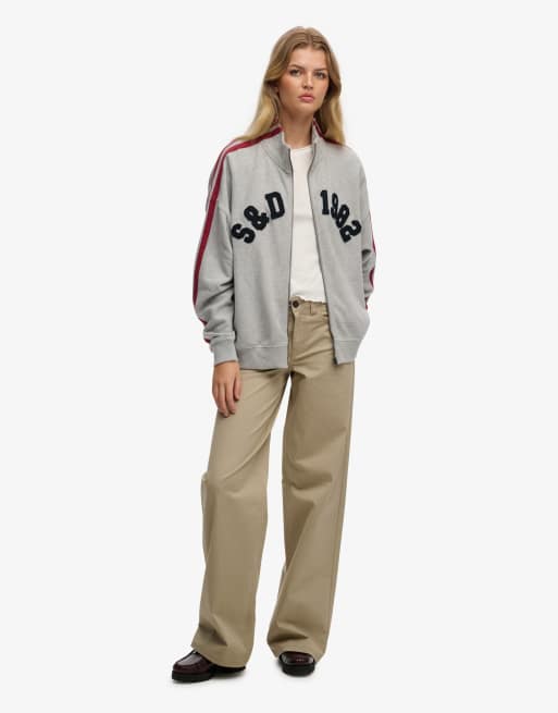 Superdry Athletic essentials Applikation Loose Zip-Tracktop in Graumeliert, 4 von 6