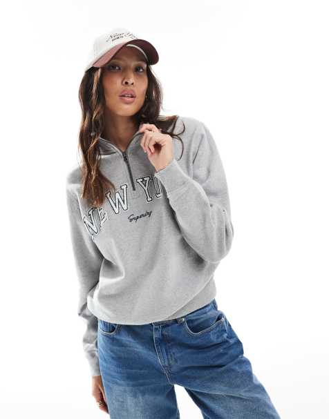 Superdry Athletic essentials applique half zip sweatshirt in grey marl