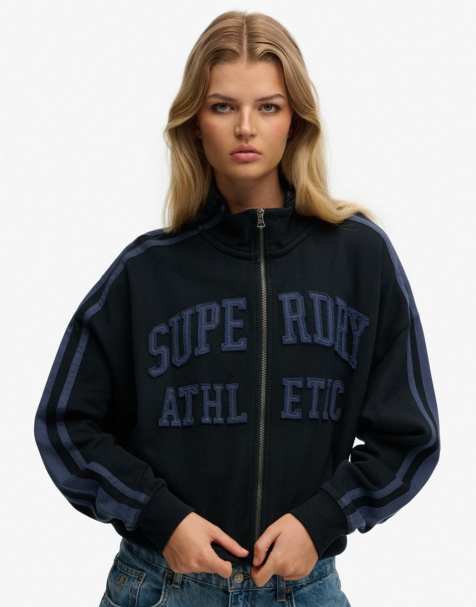 Superdry Athletic essentials applique loose zip track top in eclipse navy - view 1