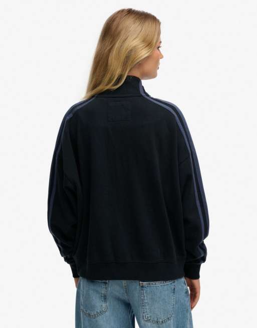 Superdry Athletic essentials applique loose zip track top in eclipse navy, 2 of 6