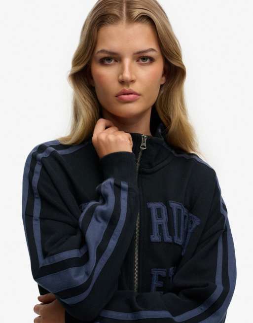 Superdry Athletic essentials applique loose zip track top in eclipse navy, 3 of 6